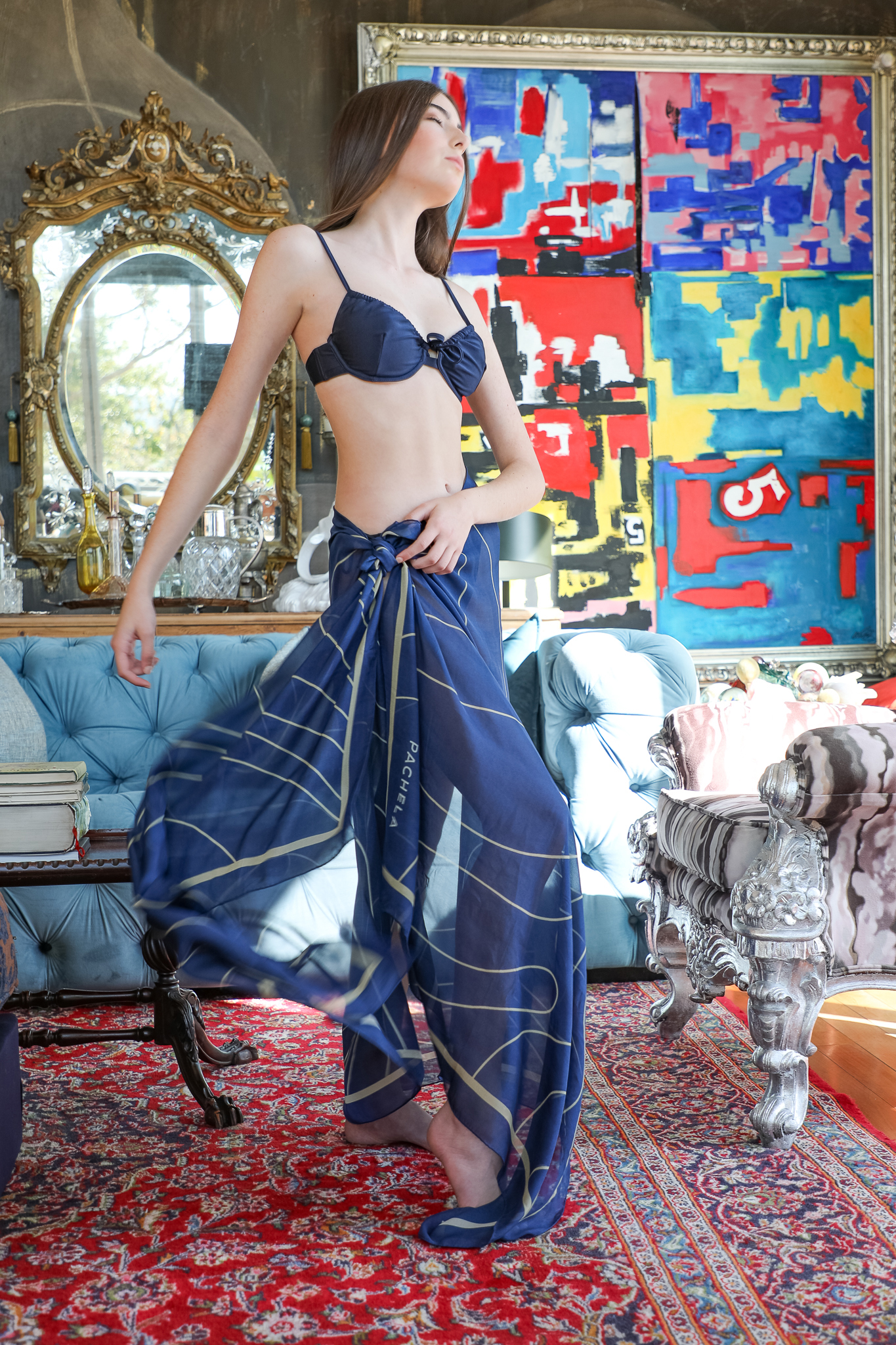 245 X 110 cm Golden Ocean Silk Chiffon Sarong
